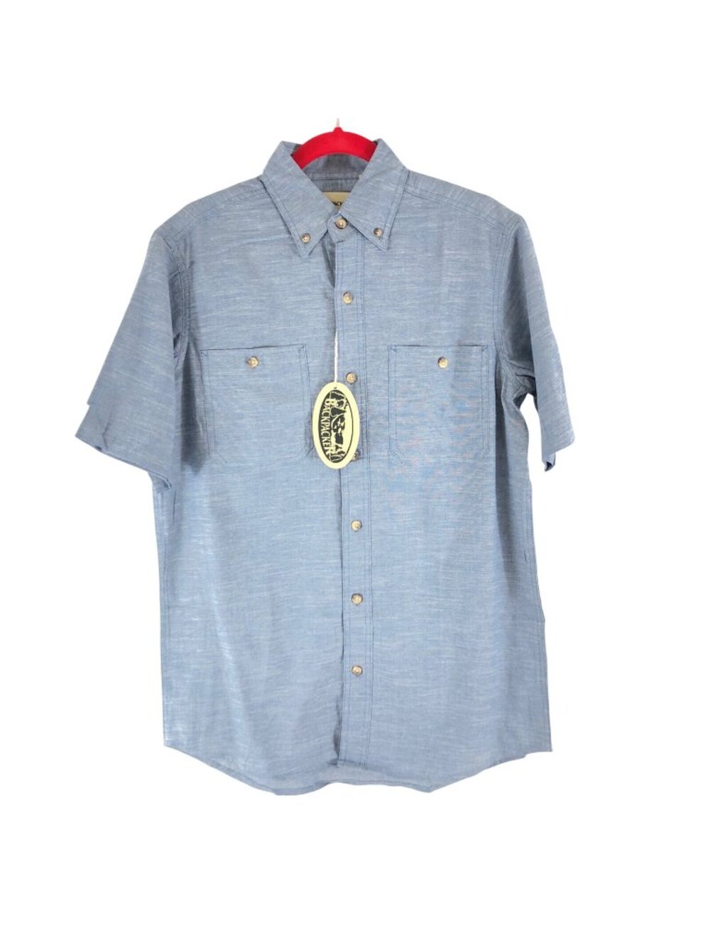 Backpacker Mens Shirt Button Down Short Sleeve Cotton Blend Stretch Blue S